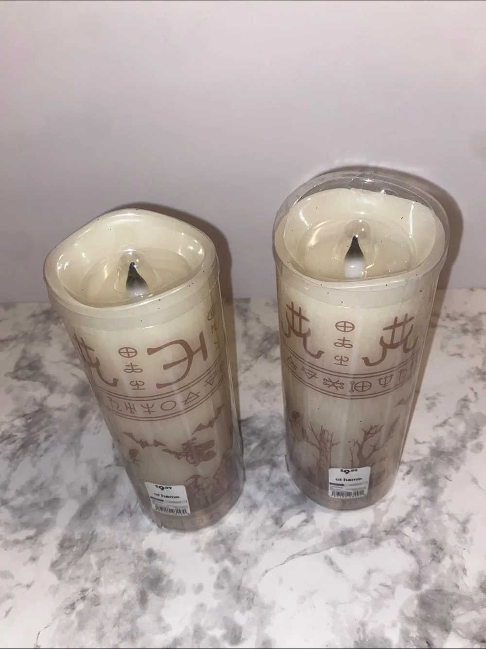 Ivory LED Pillar Candle with Brown Gothic Motif - Unbranded